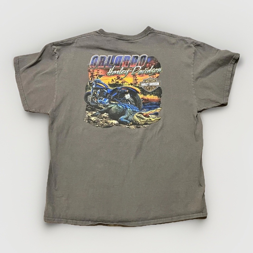 Harley-Davidson Shirt Mens Large Gray Orlando Florida Alligator Double Sided Tee - Picture 3 of 6